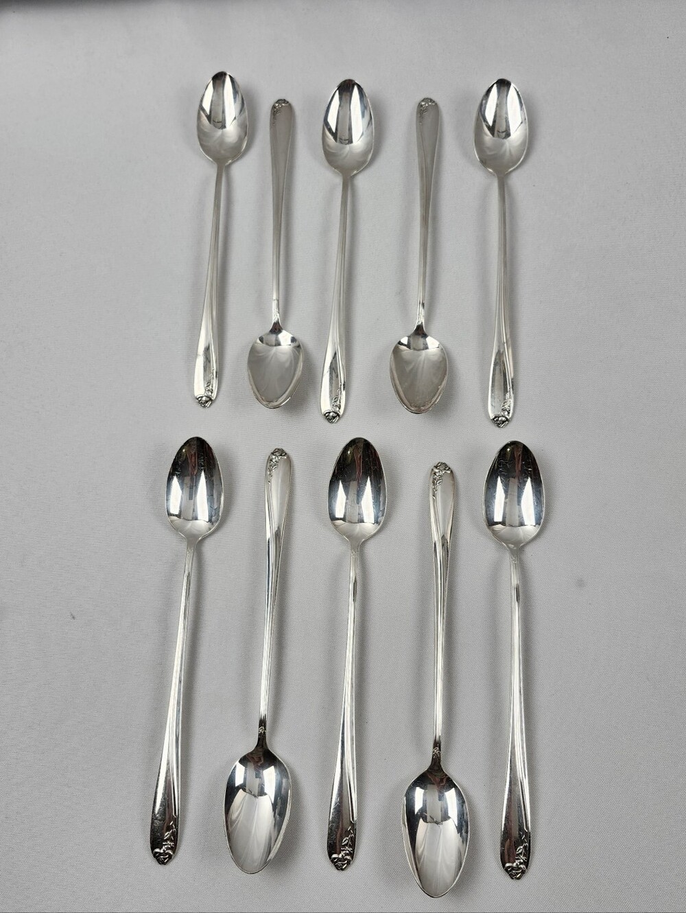 Wm Rogers Mfg A1 Plus IS Silver Plate Tupperware Rose 10 Iced Tea Spoons